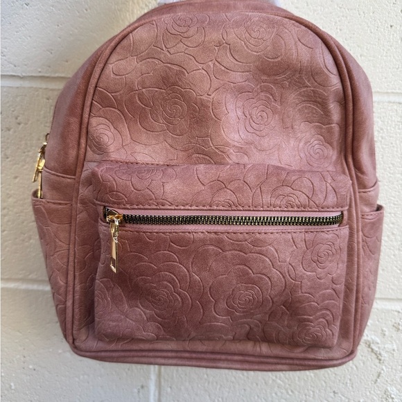 Handbags - Chic Floral Embossed Pink Backpack